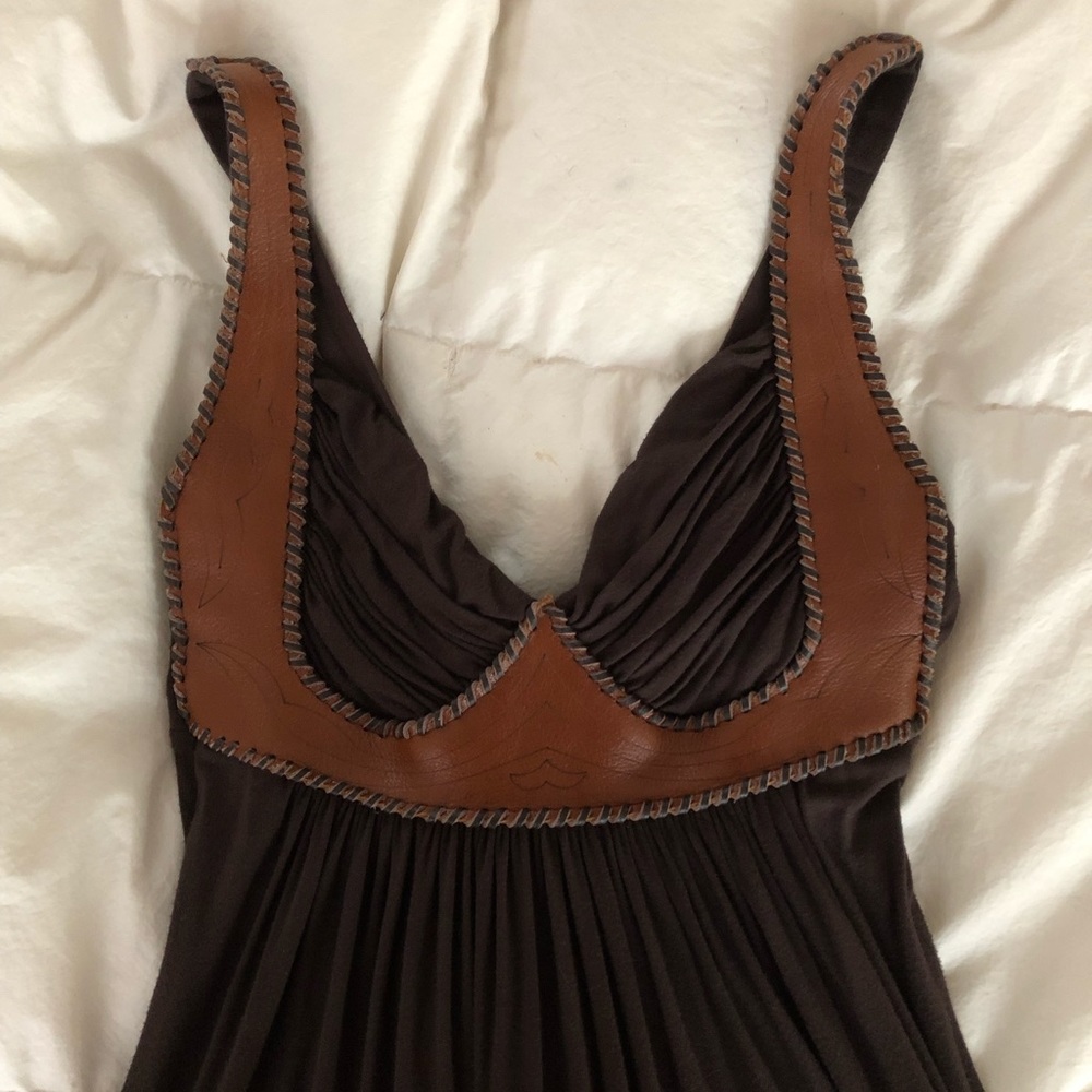 Sexy brown Sky maxi dress with leather accents